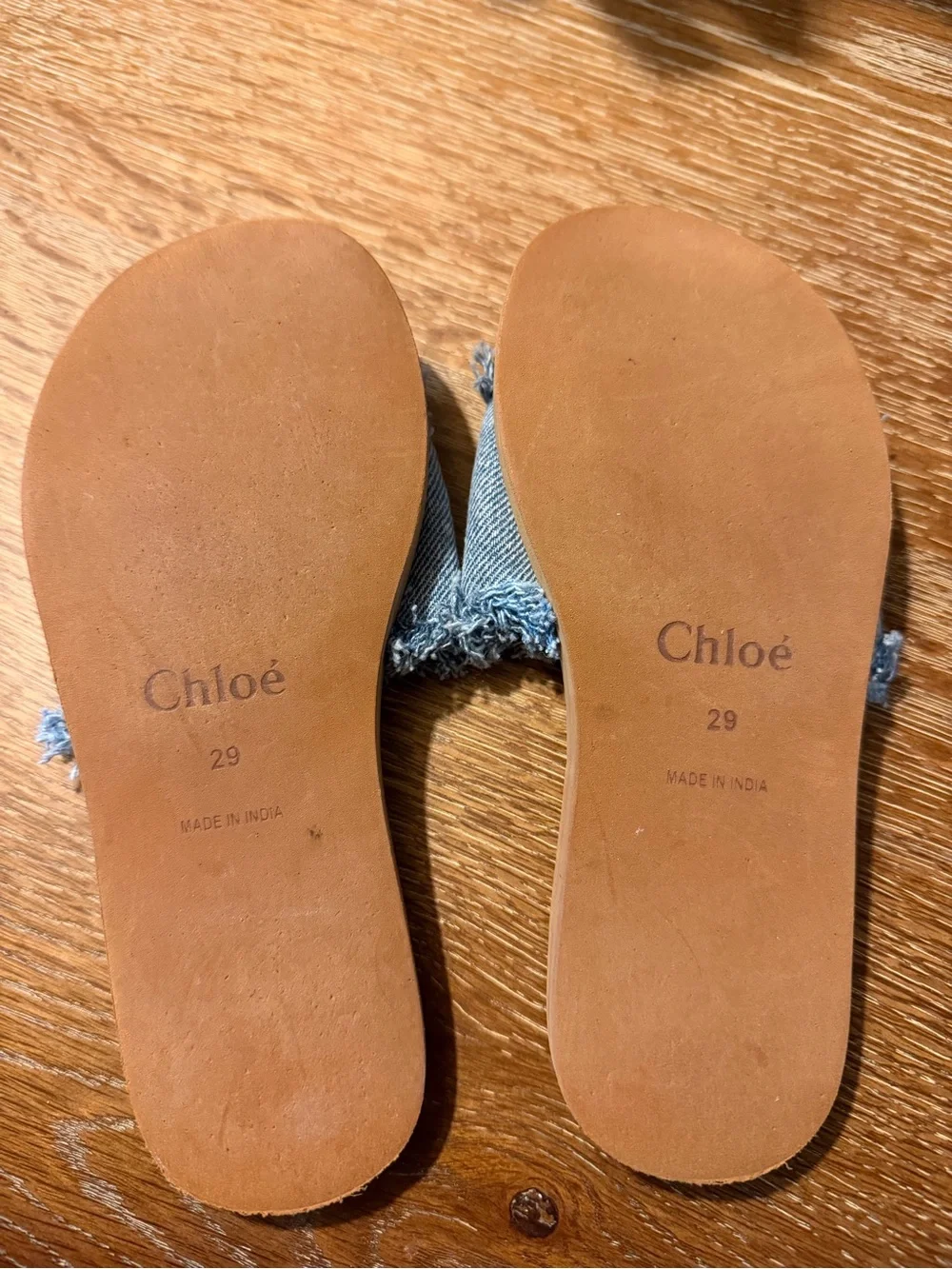 Chloé Light Blue Denim Logo Slide Sandals for Kids